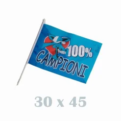 3 BANDIERE CON ASTA 45X30 NAPOLI ITALIA SCUDETTO CALCIO SQUADRA CHAMPIONS LEAGUE