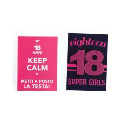 2 BIGLIETTI AUGURI COMPLEANNO 18 ANNI FUCSIA CON BUSTA KEEP CALM SUPER GIRL