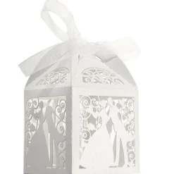 15 BOMBONIERA SCATOLINA AVORIO SPOSI CUBO PORTACONFETTI SEGNAPOSTO MATRIMONIO