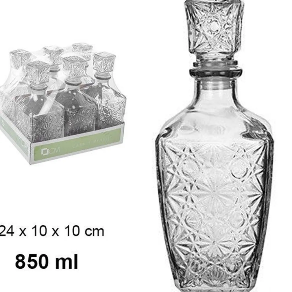 6 BOTTIGLIA VINTAGE PER LIQUORE WISKEY COGNAC SCOTCH IN VETRO CON TAPPO 10X24CM