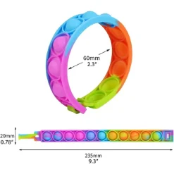 6 BRACCIALETTI ANTISTRESS ARCOBALENO BOLLE ARIA IN SILICONE GIOCO BAMBINI ADULTI