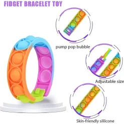 6 BRACCIALETTI ANTISTRESS ARCOBALENO BOLLE ARIA IN SILICONE GIOCO BAMBINI ADULTI