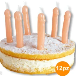 12 CANDELINE TORTA A FORMA DI PENE PER PARTY FESTA ADDIO AL NUBILATO GADGET SEXY