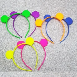 2 CERCHIETTO FRONTINO ORECCHIE ORSO FLUO FERMA CAPELLI FERMACAPELLI PLASTICA