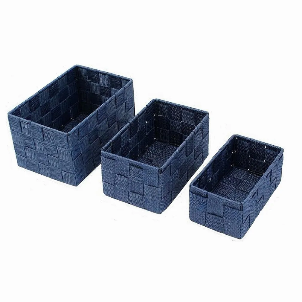 3 CESTINI TESSUTO SCATOLE ORGANIZER BAGNO PORTA OGGETTI BAGNOSCHIUMA BLU 79052