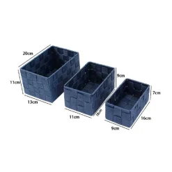 3 CESTINI TESSUTO SCATOLE ORGANIZER BAGNO PORTA OGGETTI BAGNOSCHIUMA BLU 79052