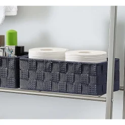 3 CESTINI TESSUTO SCATOLE ORGANIZER BAGNO PORTA OGGETTI BAGNOSCHIUMA BLU 79052