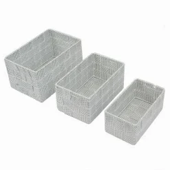 3 CESTINI TESSUTO SCATOLE ORGANIZER BAGNO PORTAOGGETTI MAKEUP GRIGI CHIARO 79048