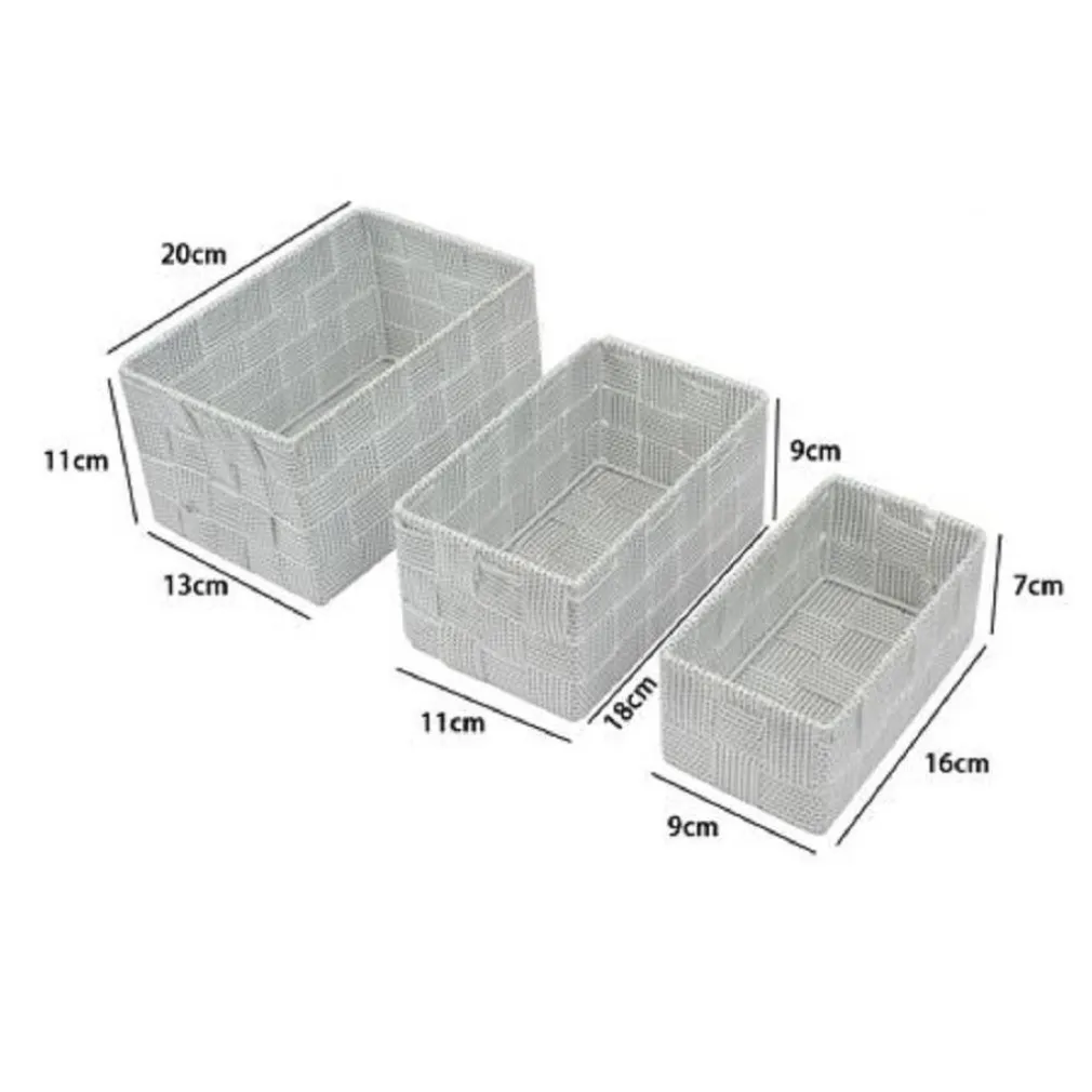 3 CESTINI TESSUTO SCATOLE ORGANIZER BAGNO PORTAOGGETTI MAKEUP GRIGI CHIARO 79048