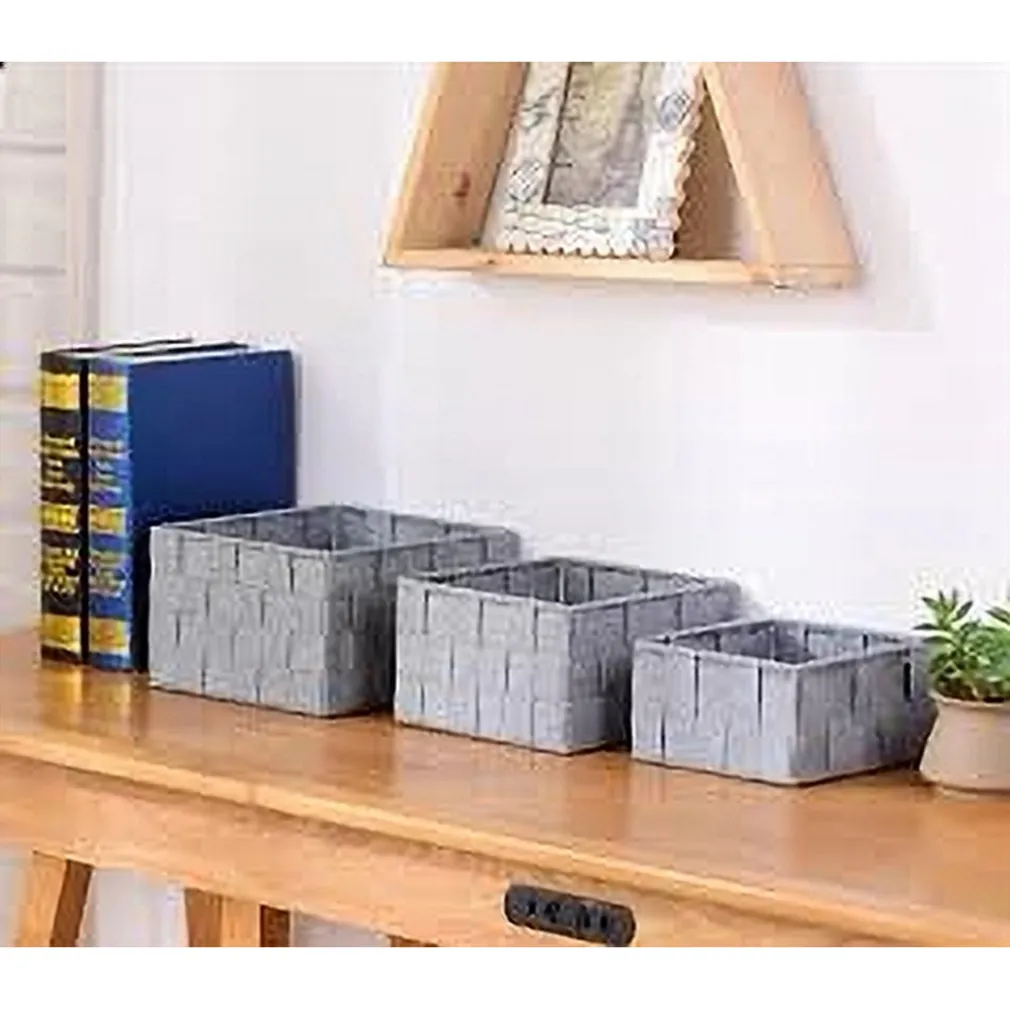 3 CESTINI TESSUTO SCATOLE ORGANIZER BAGNO PORTAOGGETTI MAKEUP GRIGI CHIARO 79048