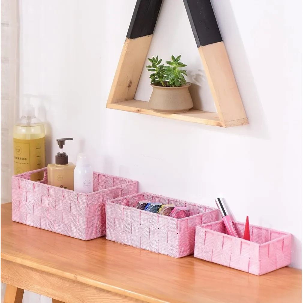 3 CESTINI TESSUTO SCATOLE ORGANIZER BAGNO PORTA OGGETTI BAGNOSCHIUMA ROSA 79053