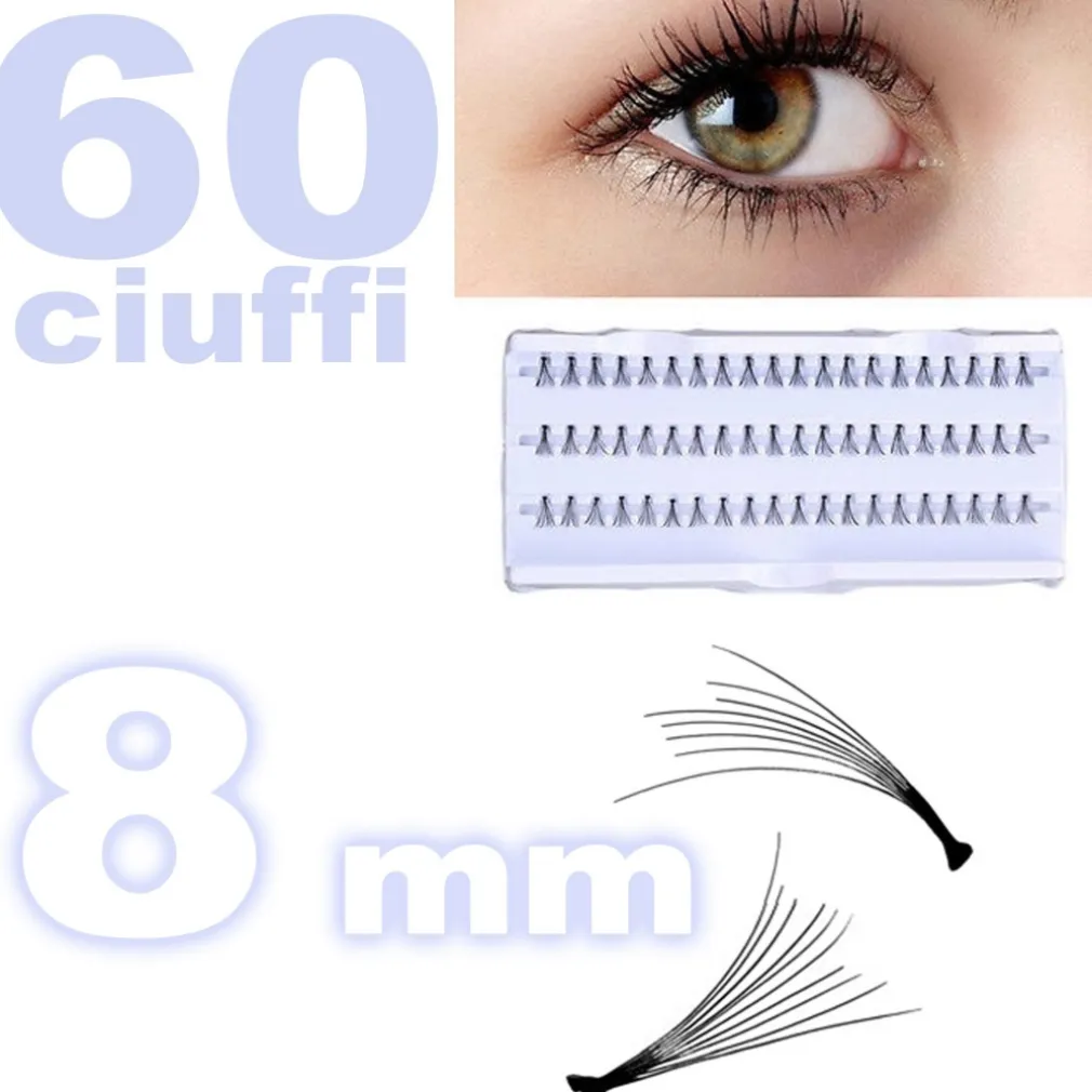 60 CIUFFI CIGLIA FINTE 8MM NERO CIGLIA NATURALI ESTENSIONE EYELASHES MAKE UP