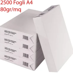 2500 FOGLI CARTA BIANCA FORMATO A4 PER FOTOCOPIATRICE STAMPANTE UFFICIO 5 RISME
