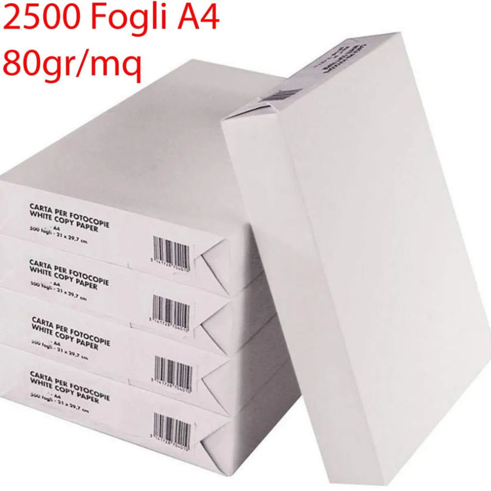 2500 FOGLI CARTA BIANCA FORMATO A4 PER FOTOCOPIATRICE STAMPANTE UFFICIO 5 RISME