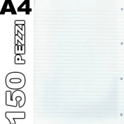 150 FOGLI FORATI PER QUADERNI ANELLI QUADERNO A4 A RIGHE 1R 60gr SCUOLA UFFICIO