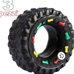 3 GIOCATTOLO RUOTA PNEUMATICO GOMMA SUONO RESISTENTE DA MASTICARE PER CANI