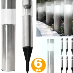6 LAMPADE GIARDINO RICARICA SOLARE PALETTI SOLARI TECNOLOGIA 1LED LUCE BIANCA