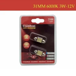 2 LAMPADINE LAMPADE AUTO T10 12 LED 31 MM 6000K 3 WATT 12V C-6291