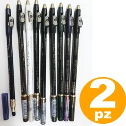 2 MATITA MATITE EYELINER WATERPROOF CONTORNO OCCHI CON TEMPERAMATITE SPUGNA