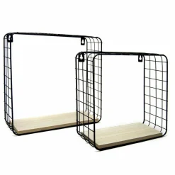 2 MENSOLE DA PARETE MODERNE DESIGN CUBO MENSOLA SCAFFALE LEGNO METALLO NERO