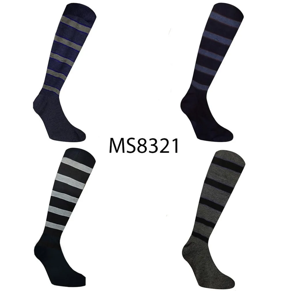 12 PAIA CALZINI DA UOMO LUNGHI COTONE CALDO A RIGHE VARI COLORI MS8321