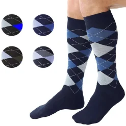 12 PAIA CALZINI LUNGHI IN COTONE VARI COLORI CON FANTASIA ROMBI A CONTRASTO