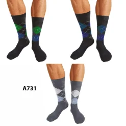 12 PAIA DI CALZINI DA UOMO FILO DI SCOZIA COTONE CON ROMBI COLORATI MEZZA GAMBA