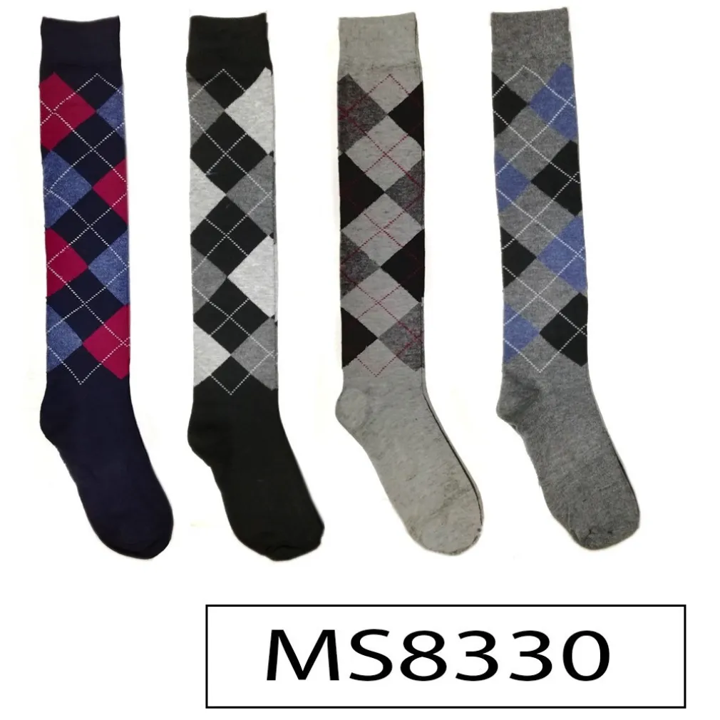 12 PAIA DI CALZINI DA UOMO LUNGHI COTONE CALDO A ROMBI COLORI VARI MS8330