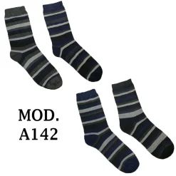 12 PAIA DI CALZINI DA UOMO MEZZA GAMBA COLORATI A RIGHE TG DA 40 A 46 MOD. A142