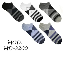 12 PAIA DI CALZINI UOMO CAVIGLIA IN COTONE VARI COLORI E FANTASIE MD-3200