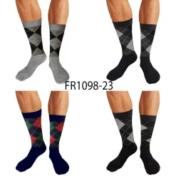 12 PAIA DI CALZINI UOMO IN COTONE COLORATI MEZZA GAMBA ROMBI FR1098-23