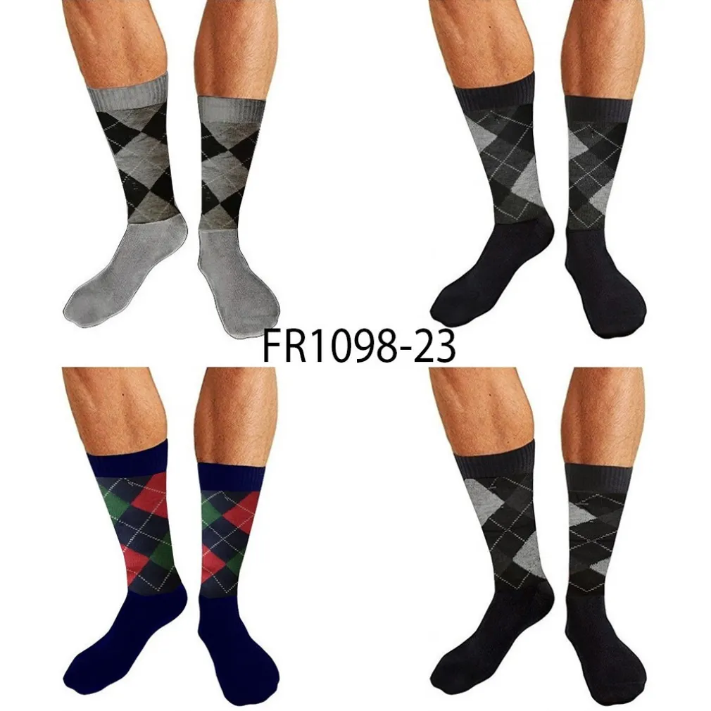 12 PAIA DI CALZINI UOMO IN COTONE COLORATI MEZZA GAMBA ROMBI FR1098-23