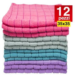 12 PANNI MICROFIBRA 35X35CM PANNO PULIZIA MULTIUSO LAVAGGIO AUTO ASCIUGAMANO