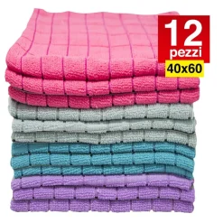 12 PANNI MICROFIBRA 40X60CM PANNO PULIZIA MULTIUSO LAVAGGIO AUTO ASCIUGAMANO