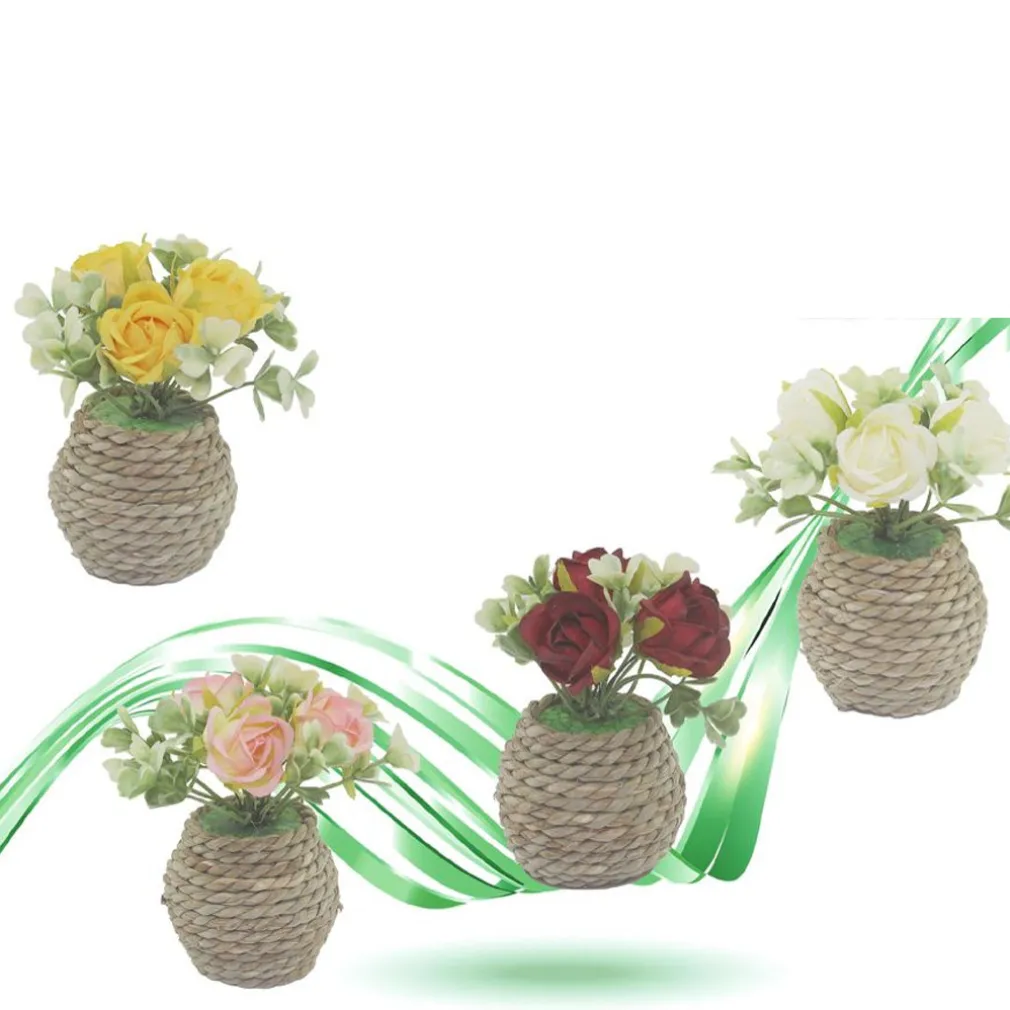 2 PEZZI VASO CORDA PIANTINA FIORI ARTIFICIALI PIANTA IDEA REGALO BOMBONIERA 10CM