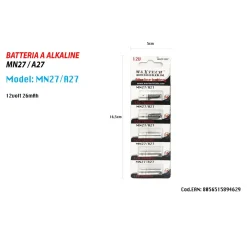 5 PILE BATTERIA ALKALINE MN27/A27 12V PILA ALCALINA 26MAH PER TELECOMANDO MAXTECH
