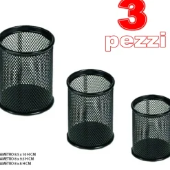 3 PORTAPENNE TONDO DA SCRIVANIA METALLO RETE PORTA PENNE UFFICIO CANCELLERIA