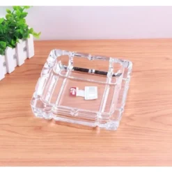 2 POSACENERE VETRO QUADRATO TRASPARENTE CRISTALLO PORTACENERE POSA CENERE