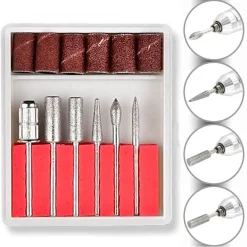 6 PUNTE KIT SET FRESA FRESATRICE NAIL ART UNGHIE CILINDRI ABRASIVI SCOVOLINI