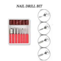 6 PUNTE KIT SET FRESA FRESATRICE NAIL ART UNGHIE CILINDRI ABRASIVI SCOVOLINI