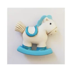 12 PZ BOMBONIERA CAVALLUCCIO DONDOLO AZZURRO CERAMICA CALAMITA BATTESIMO NASCITA