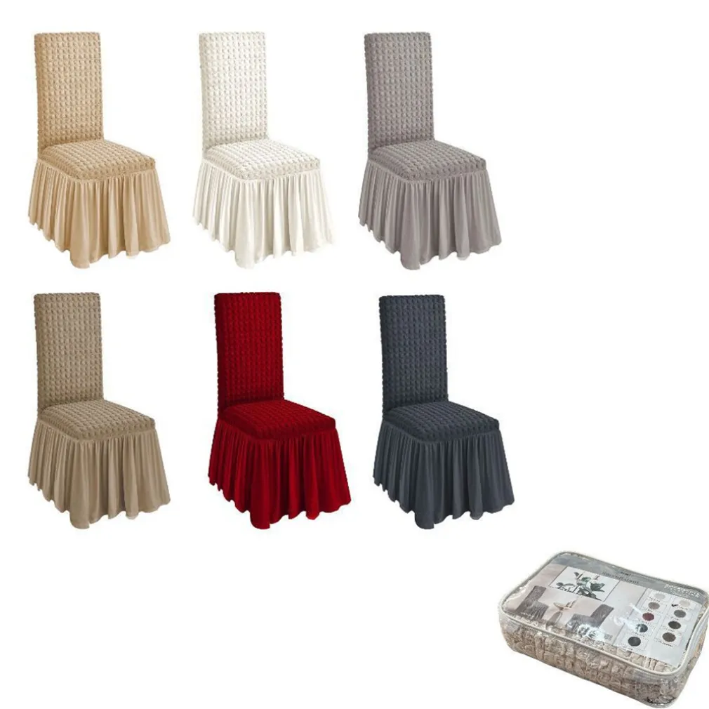 2 PZ COPRISEDIA CON VOLANT SCHIENALE SEDIA TESSUTO BUBBLE VARI COLORI LAVABILE