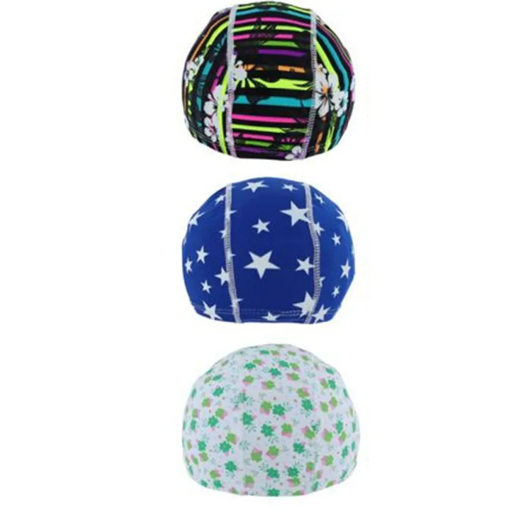 3 PZ CUFFIA PISCINA MARE NUOTO STAMPATA VARIE FANTASIE CON FASCIA ELASTICA 2CM