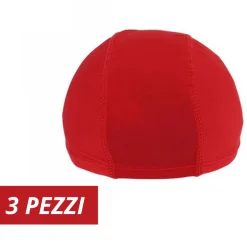 3 PZ CUFFIA PISCINA MARE NUOTO PRESSATA MONOCOLORE ROSSA CON FASCIA ELASTICA 2CM