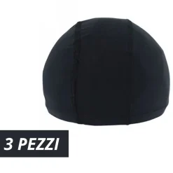 3 PZ CUFFIA PISCINA MARE NUOTO PRESSATA MONOCOLORE NERA CON FASCIA ELASTICA 2 CM