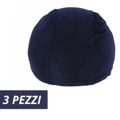 3 PZ CUFFIA PISCINA MARE NUOTO PRESSATA MONOCOLORE BLU CON FASCIA ELASTICA 2 CM