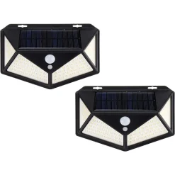 2 PZ LAMPADA SOLARE ESTERNO GIARDINO FARETTO FOTOVOLTAICO SENSORE LUCE 114 LED FARO