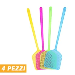 4 PZ PALETTA ABBATTIMOSCHE ABBATTI MOSCHE SCACCIA INSETTI COLORI ASSORTITI 45 CM