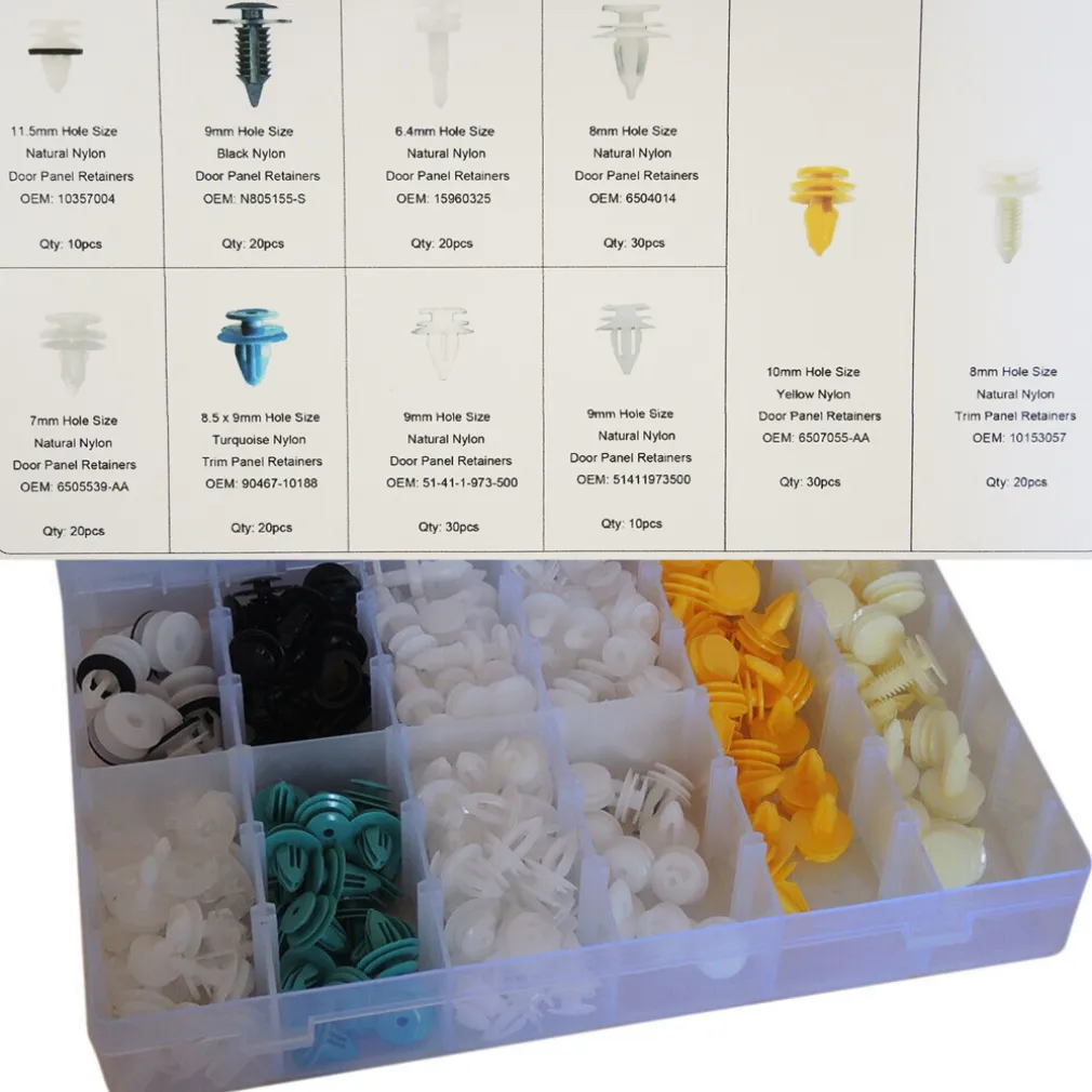 210 PZ PLASTICA TRIM CLIP RIVETTI CLIP KIT FERMI DI SPINTA PER AUTO ABITACOLO