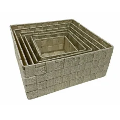 6 PZ SCATOLA IN TESSUTO CONTENITORI ORGANIZER BAGNO ARMADIO CASSETTI BEIGE 79152